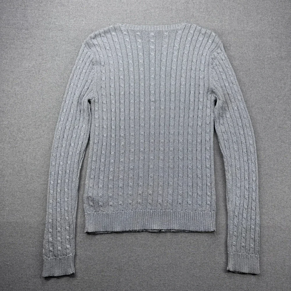 Lauren Ralph Lauren Women's Metallic Silver Cable Knit Sweater Size L *FLAW - Picture 10 of 11